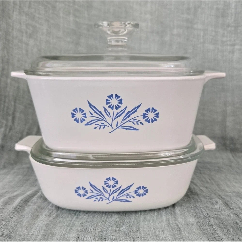 Corning Ware Blue Cornflower Lot Casserole Dishes With Lids 1-1 Qt & 1- 1.5 Qt.